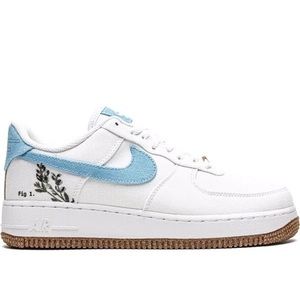 Nike Air Force 1 Low Canvas White Blue Indigo Embroidered Gum Bottom Women 7.5US